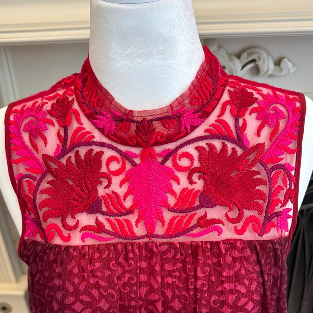 Arms Red Embroidered Mini Dress - Picture 2 of 10